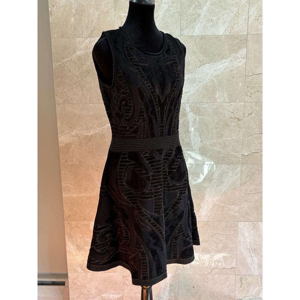 Sandro Paris Black Sleeveless Metallic Knit Mini Dress - L Textured Knit Office - Picture 4 of 9